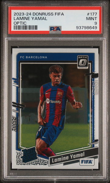 2023-24 PANINI DONRUSS LAMINE YAMAL PANINI FIFA OPTIC #177 RC ROOKIE PSA 9