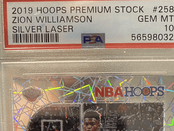 2019-20 Panini NBA Hoops Premium Stock Zion Williamson #258 Silver Laser Parallel/Variety Rookie PSA 10