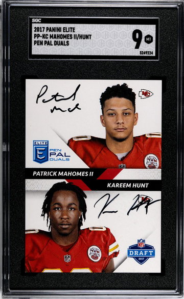 2017 Donruss Elite #PP-KC Patrick Mahomes II/Kareem Hunt Pen Pal Duals SGC 9