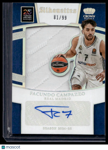 2025 2024-25 Panini Crown Royale Euroleague Basketball Facundo Campazzo #SIL-CAM /99 Autograph Patch