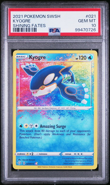2021 Pokemon Sword and Shield Shining Fates Kyogre #021 PSA 10