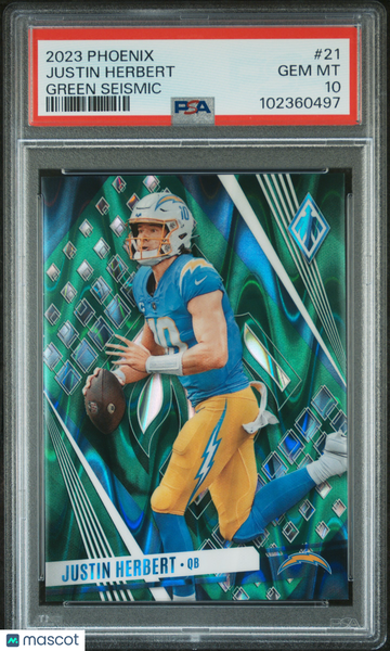 2023 Panini Phoenix Justin Herbert #21 Green Seismic PSA 10