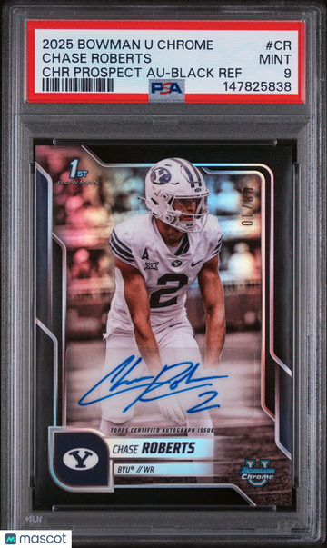 Chase Roberts 2025 Bowman University Chrome Bowman Chrome #CR Black Refractor 08/10 PSA 9