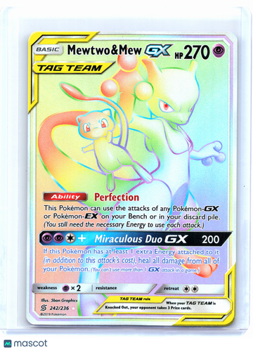 Unified Minds Mewtwo & Mew GX (Secret) Rainbow Secret Rare #242/236