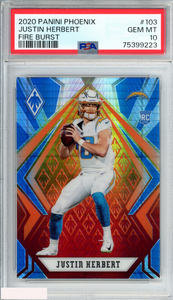 2020 PANINI PHOENIX JUSTIN HERBERT #103 FIRE BURST ROOKIE RC PSA 10 GEM MT