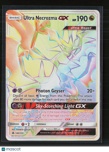 Pokemon 2018 Forbidden Light Ultra Necrozma GX Rainbow Secret Rare HR 140/131 Trading Card
