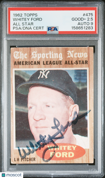 1962 Topps Whitey Ford #475 All Star PSA 2.5 Auto 9