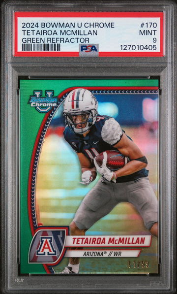 2024 Bowman University Chrome Green Refractor Tetairoa Mcmillan #170 /99 PSA 9