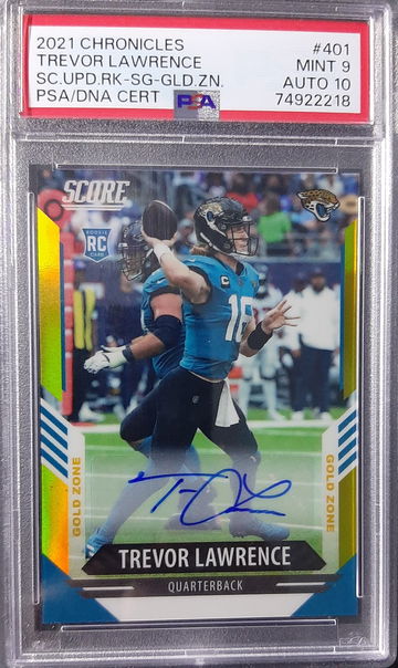 2021 Chronicles Score Update Rookies Signatures Gold Zone # 401 RC Trevor Lawrence PSA 9 Auto 10