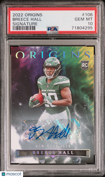 2022 Panini Origins Breece Hall Signature 08/10 Rookie #106 PSA 10 New York Jets