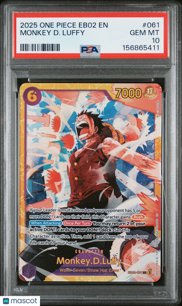 2025 One Piece Eb02-Extra Booster -Anime 25th Collection- Monkey D. Luffy PSA 10 #061
