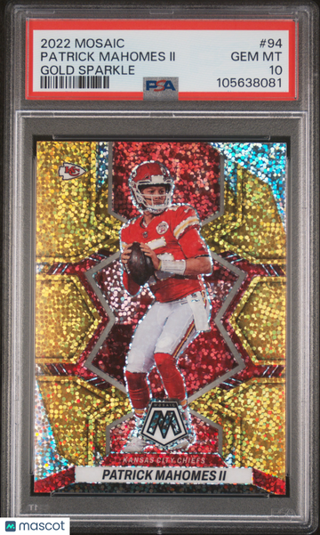 Patrick Mahomes II 2022 Panini Mosaic #94 Gold Sparkle PSA 10