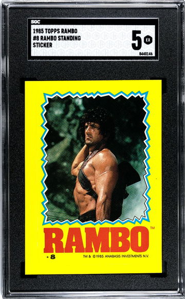 Sylvester Stallone Rambo Topps SGC 5 Sticker 1985 Standing