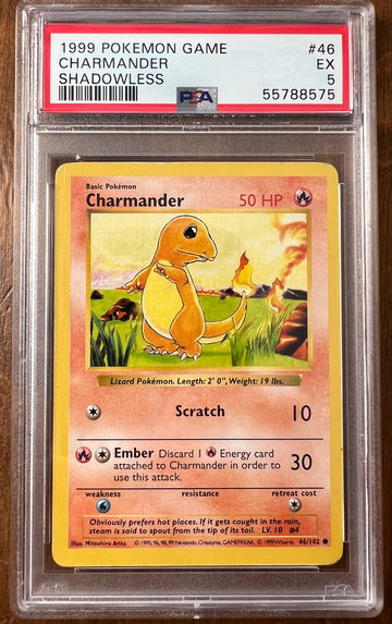 1999 Pokémon Base Charmander Shadowless PSA 5
