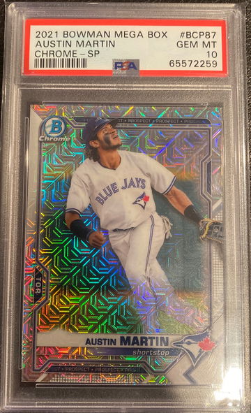 2021 bowman chrome mega box mojo refractor Austin Martin sp photo variation psa 10 gem mint 