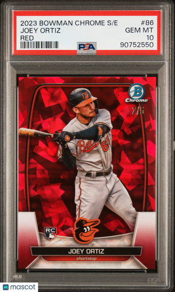 2023 Bowman Chrome Sapphire Edition Joey Ortiz #86 Red /5 PSA 10