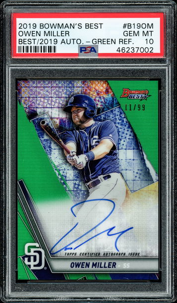 2019 Bowman's Best Owen Miller Green Refractor Auto PSA 10 GEM MIN