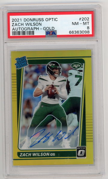 2021 Optic Zach Wilson Autograph - Gold - PSA 8