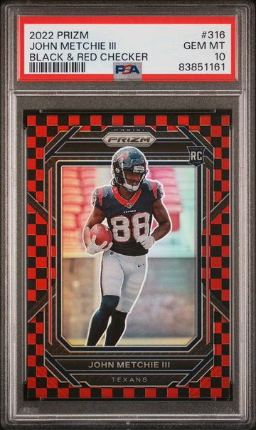 2022 PANINI PRIZM JOHN METCHIE III BLACK & RED CHECKER #316 RC PSA 10