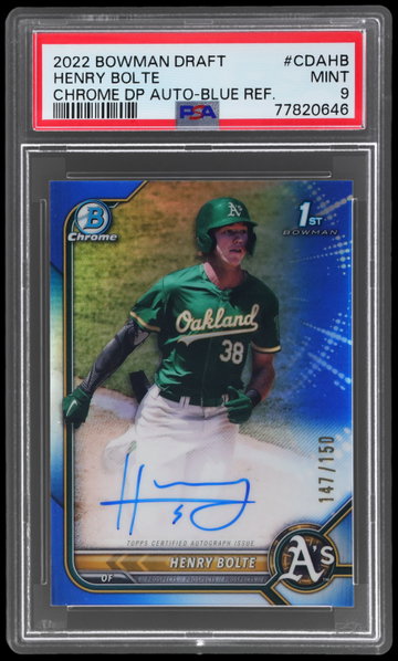 2022 Bowman Draft Henry Bolte Chrome Autograph Blue Refractor PSA 9