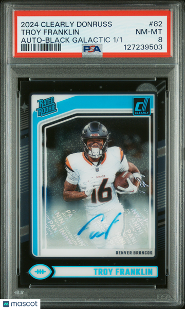 2024 Panini Clearly Donruss Troy Franklin #82 Auto Black Galactic /1 PSA 8