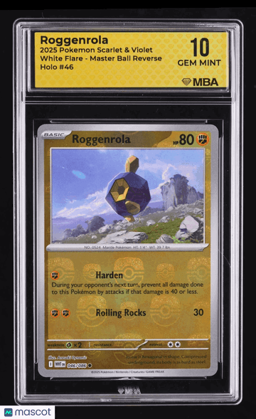 2025 Pokemon Scarlet & Violet White Flare Roggenrola Reverse Holo MBA 10 #46
