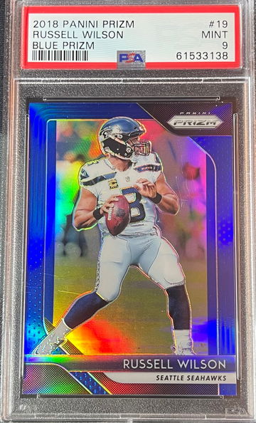 2018 Panini Prizm Russell Wilson Blue SSP PSA 9 Pop 4 Seahawks #19