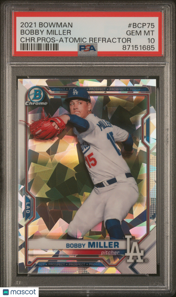 2021 Bowman Chrome Prospects Bobby Miller #BCP75 Atomic Refractor PSA 10