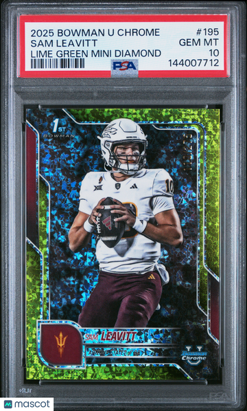 2025 Bowman University Chrome Sam Leavitt #195 Lime Green Mini Diamond PSA 10