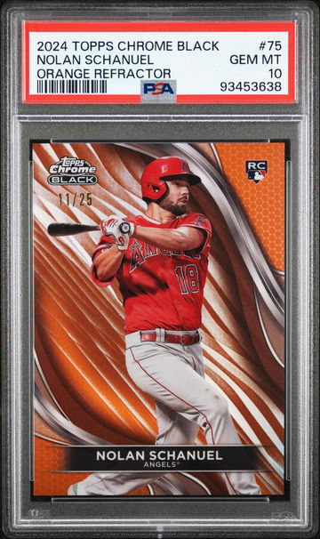 2024 Topps Chrome Black Orange Refractor Nolan Schanuel #75 RC /25 PSA 10