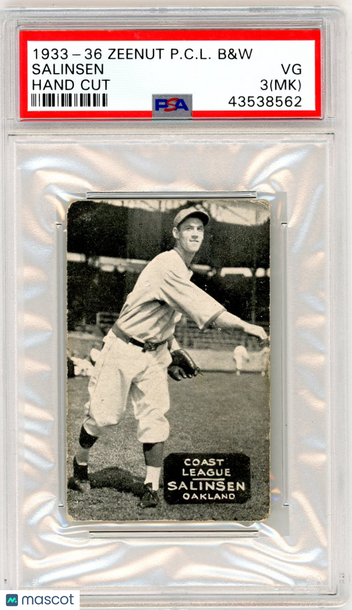 1933-36 Zeenut Pacific Coast League B&W Salinsen Hand Cut MK PSA 3