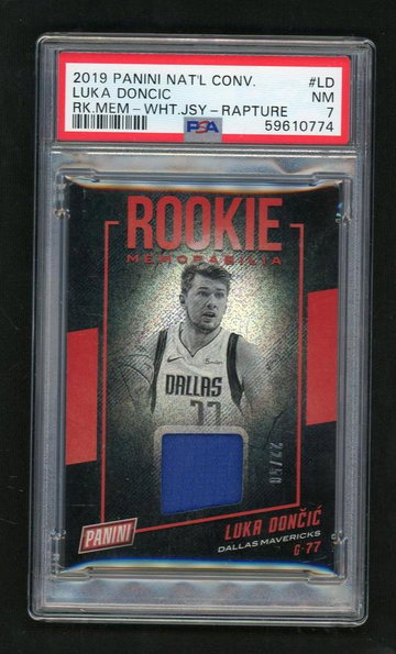 2019 Panini National Convention Silver Packs Rookie Memorabilia White Jersey-Rapture Luka Doncic #LD PSA 7