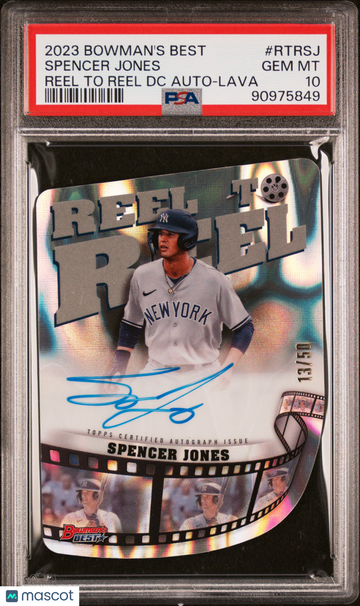 2023 Bowman's Best Reel To Reel Die-Cuts Autographs Spencer Jones #RTRSJ DC Lava Ref /50 PSA 10