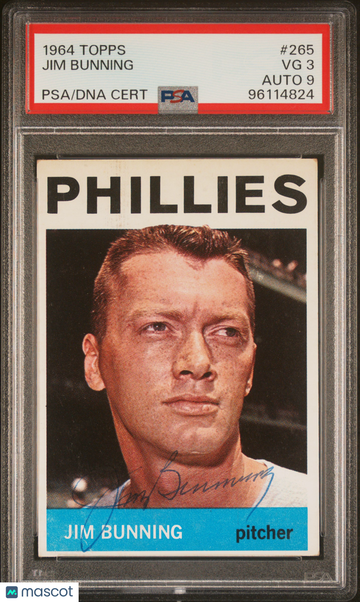 1964 Topps Jim Bunning #265 PSA 3 Auto 9