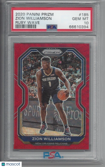 2020 Panini Prizm Zion Williamson #185 Ruby Wave PSA 10