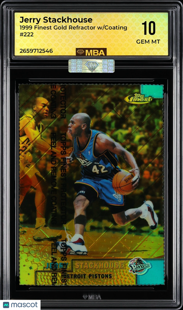 1999 Finest Jerry Stackhouse #222 Gold Refractor w/Coating MBA 10