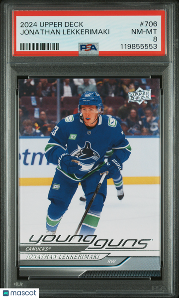 2024-25 Upper Deck Jonathan Lekkerimaki #706 Young Guns Rookie PSA 8