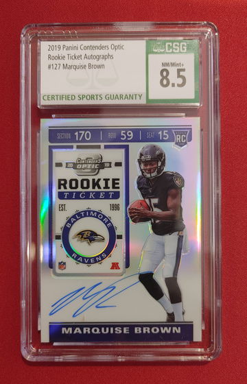 2019 Panini Contenders Optic Rookie Ticket Autographs Baltimore Ravens Marquise Brown 