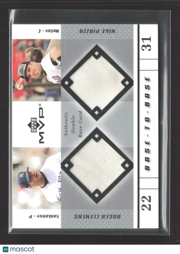 2001 Upper Deck MVP Base-to-Base Roger Clemens Mike Piazza #BB-CP Game-Used Base Authentic Double Base Card