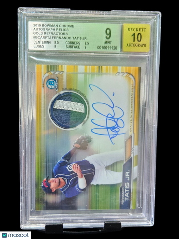 2019 Bowman Chrome Autograph Relics Gold Refractors Fernando Tatis Jr. #BCARFTJ BGS 9 Auto 10