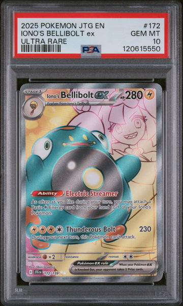 2025 Pokemon Journey Together Ultra Rare Iono's Bellibolt Ex #172 PSA 10