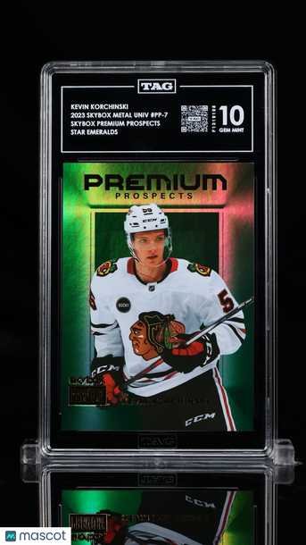 2023 Skybox Metal Universe Premium Prospects Kevin Korchinski #PP-7 Star Emeralds /10 Rookie TAG 10