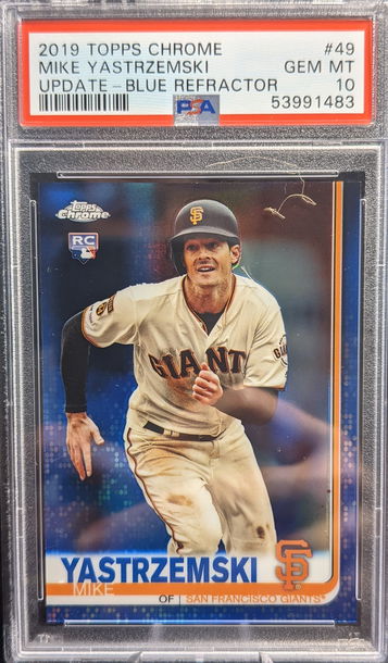 2019 Topps Chrome Update Mike Yastrzemski Blue Refractor /199 Rookie Card RC PSA 10