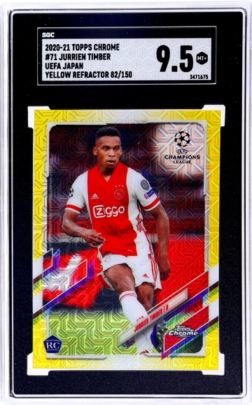 2020-21 Topps Chrome UEFA Yellow Refractor Jurrien Timber #71 82/150 SGC 9.5 RC