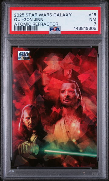 2025 Topps Chrome Star Wars Galaxy Atomic Refractor Qui Gon Jinn #15 /150 PSA 7