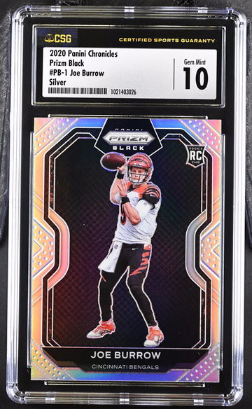 2020 Panini Prizm Black Joe Burrow Rookie Silver CSG 10