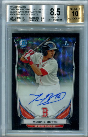 2014 Bowman Chrome Mookie Betts black wave refractors /50 BGS 8.5 auto 10