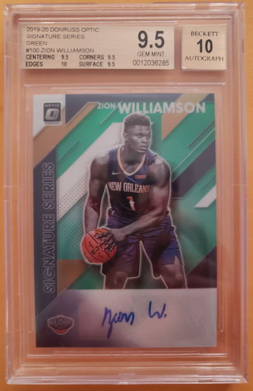 2019-20 Donruss Optic Signature Series Green Zion Williamson TRUE GEM MINT+ BGS 9.5 10