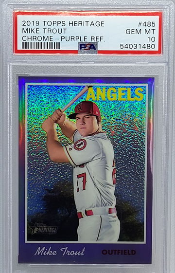 2019 Topps Heritage #THC-485 Mike Trout Purple Chrome PSA 10 