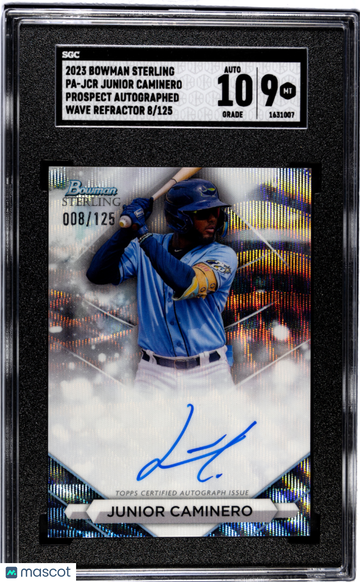 2023 Bowman Sterling Junior Caminero #PA-JCR Pros. Autograph Wave Refractor SGC 9 Auto 10